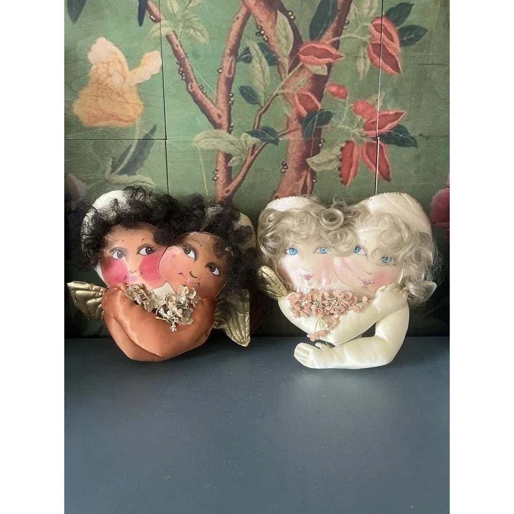 Jan Feenstra Plush Satin Pillow Dolls Hand Painted Whimsical Angels Celestial